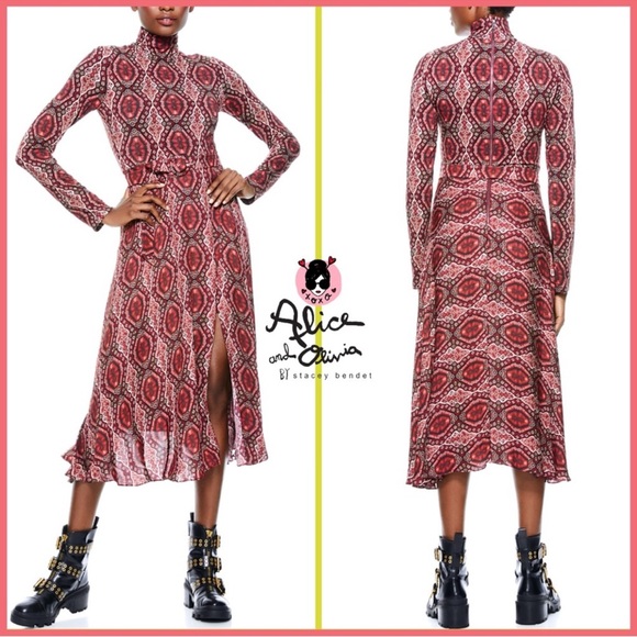 Alice + Olivia Dresses & Skirts - Alice + Olivia Clare Turtleneck Long Sleeve Midi Boho Burgundy Red Dress